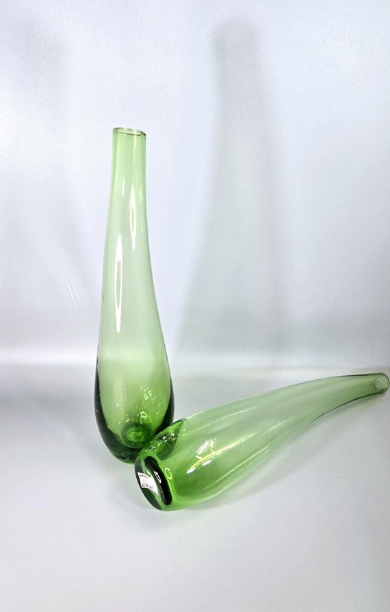 Set of 2 Ikea Green Glass Art - Bud Vases