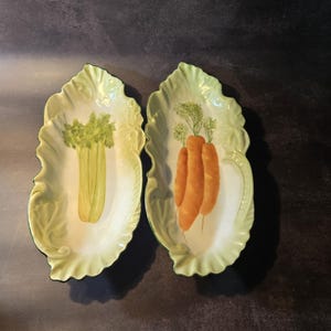 Set of 2 vintage ceramic vegetable, celery and carrot serving dishes