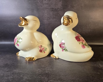 Set of 2 vintage Formalities by Baum Bros porcelain duck figurine flowers roses & gold