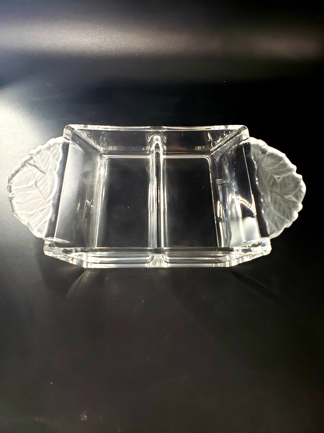 Vintage Crystal Divided Relish Dish With Frosted Handles Etsy