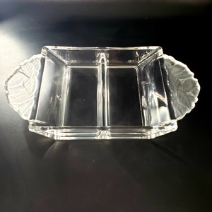 Vintage Crystal Divided Relish Dish with Frosted Handles