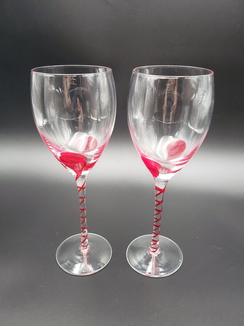 Swirl red Pier 1 wine glasses RED Swirl Stem Set of 2 Etsy