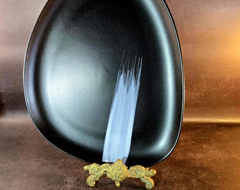 Set of 2 decorative black ceramic trays made by dip