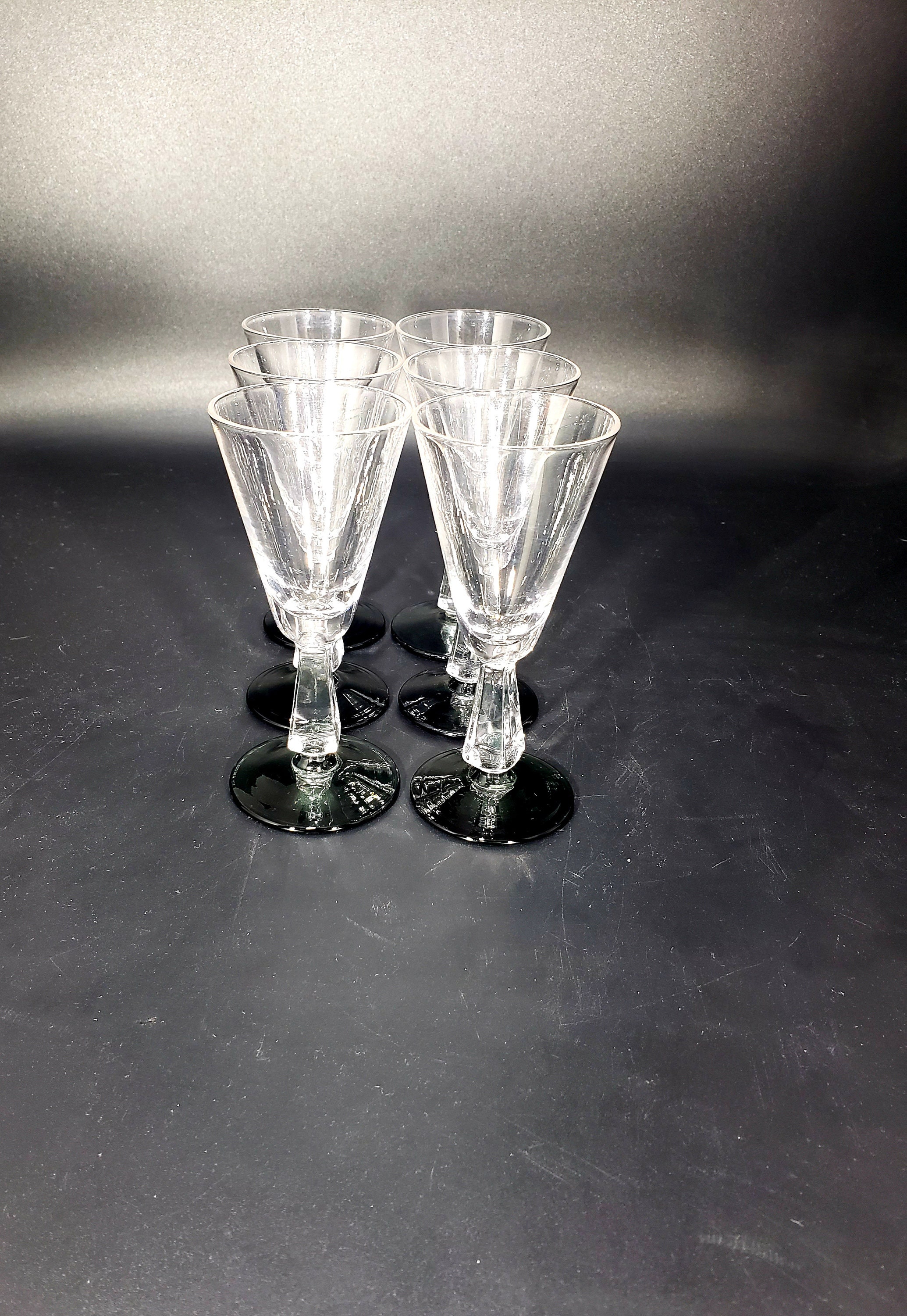 Set of 6 Vintage Crystal Hand Blown Mid Century Cordial Glasses