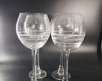 Vintage etched balloon wine glasses