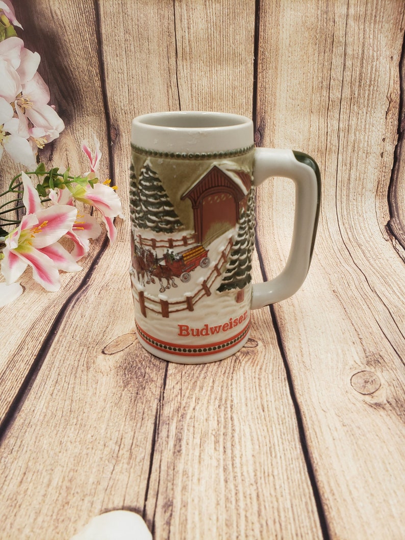 Budweiser Beer Holiday Christmas Stein Mug Clydesdales by Ceramarte