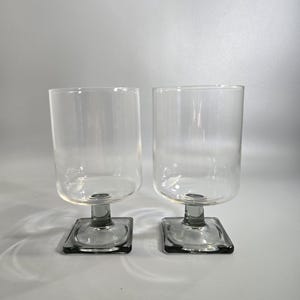 Set of 2 vintage Federal Nordic grey glasses square midnight smoky bottom wine retro mid century barware