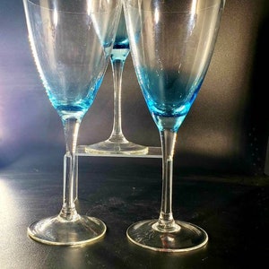 Set of 3 vintage handblown fade to blue wine glasses