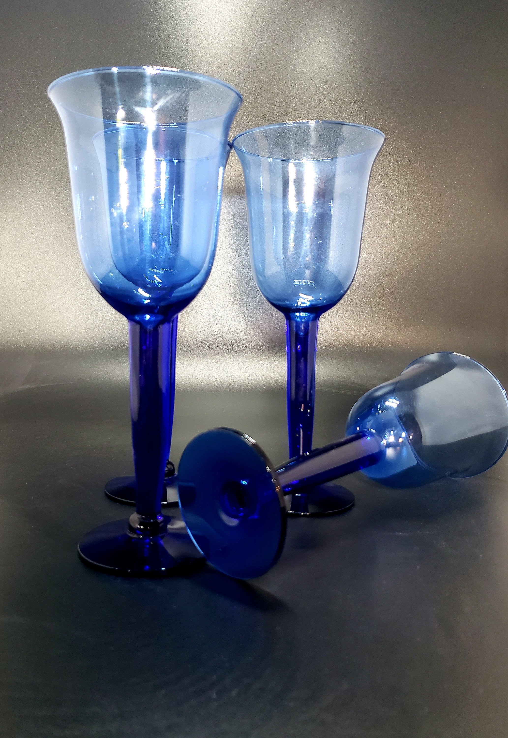 RAKLE Juego De 4 Copas Azul Degradé - Vasos Iconic De Cristal 270cc Con Borde Dorado, Importados De Turquía