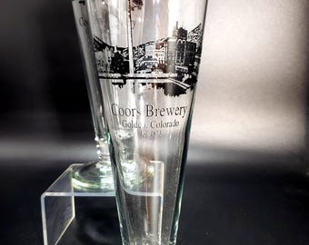 Set of 2 vintage COORS BREWERY fluted pilsner beer glass 9" Tall - Golden Colorado