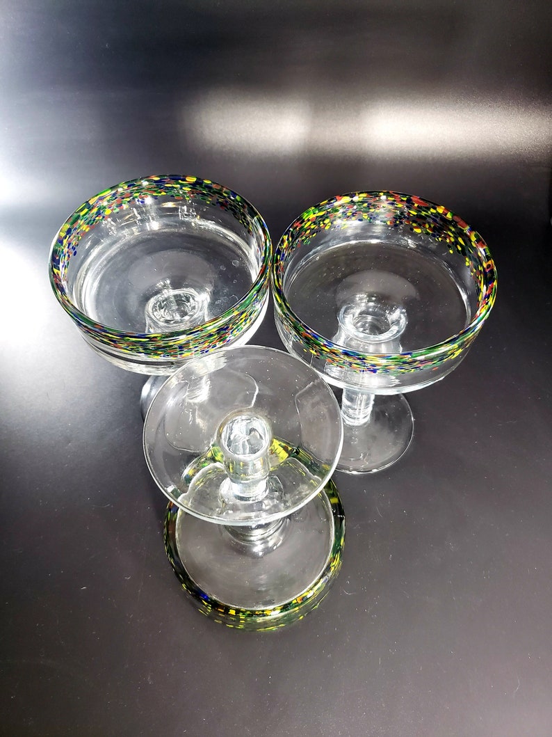 Mexican Hand-blown Margarita Glass | Blue Confetti Rock Design
