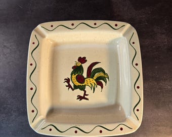 Vintage Poppytrail By Metlox rooster farmhouse ceramic 4 slot ashtray