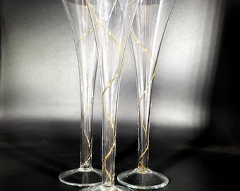 Set of 2 Colony Swirl Strata Gold hollow stem champagne flutes