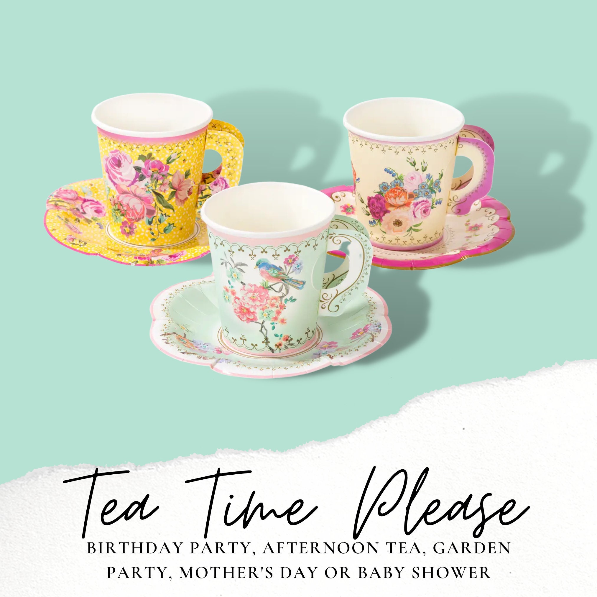 Vintage Paper Teacups and Saucers Set - Etsy