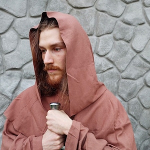 Monk Robe, Fantasy Monk Cassock, Medieval Costume, Hooded Monk Costume, Hooded Linen Costume, LARP, SCA