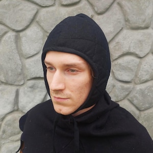 Cofia medieval de lino con forro acolchado debajo del casco para recreación histórica, LARP y SCA