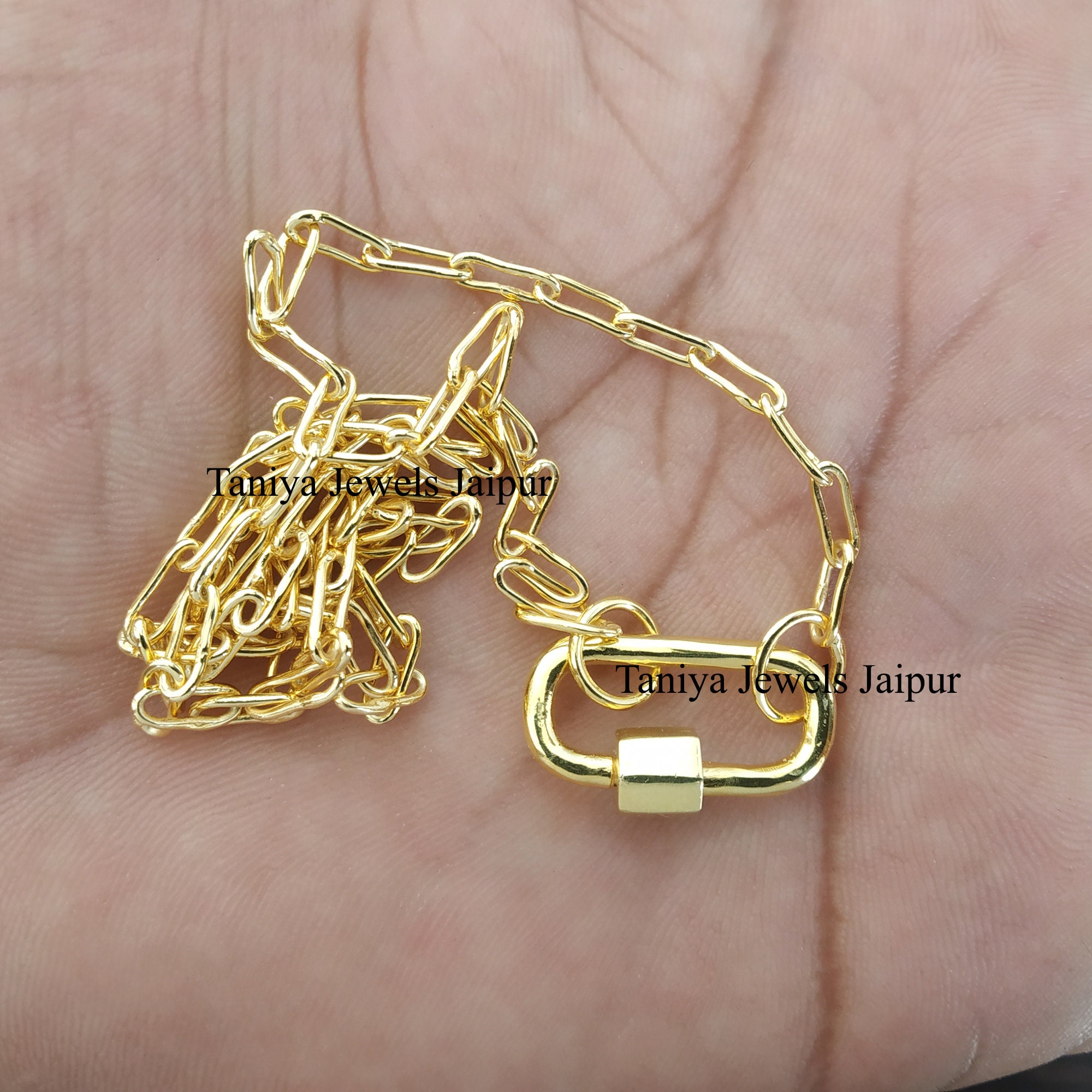 14k Solid Yellow Gold Paper Clip Chain 20mm Carabiner Lock Etsy