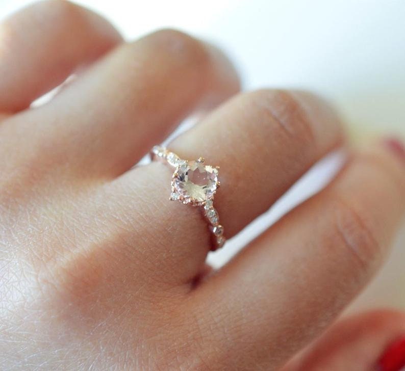 7mm Morganite RingEngagement Ring14k Rose Gold925 Sterling SilverDainty RingPromise RingAnniversary RingUnique Engagement Ring