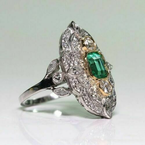 Art Deco 3.10 Ct Emerald Diamond Vintage Engagement Ring 14K | Etsy