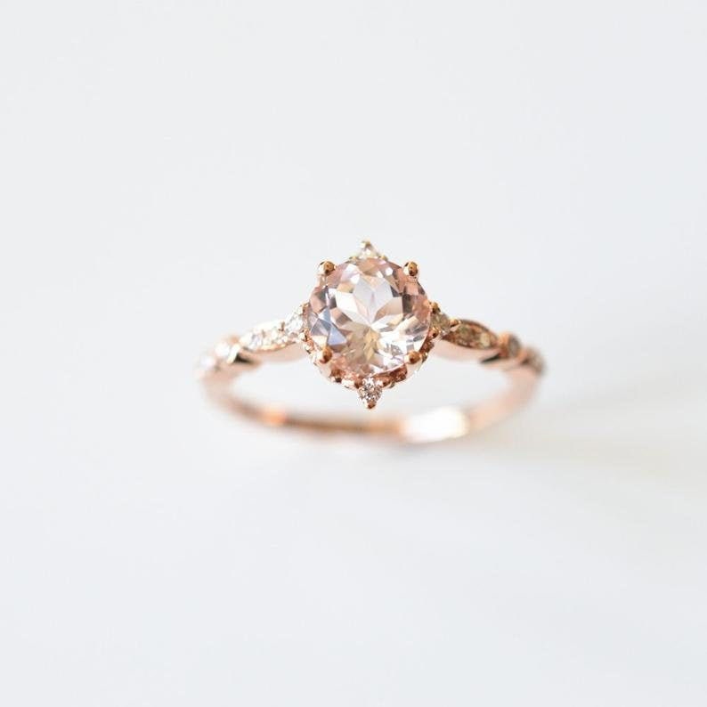 7mm Morganite RingEngagement Ring14k Rose Gold925 Sterling SilverDainty RingPromise RingAnniversary RingUnique Engagement Ring
