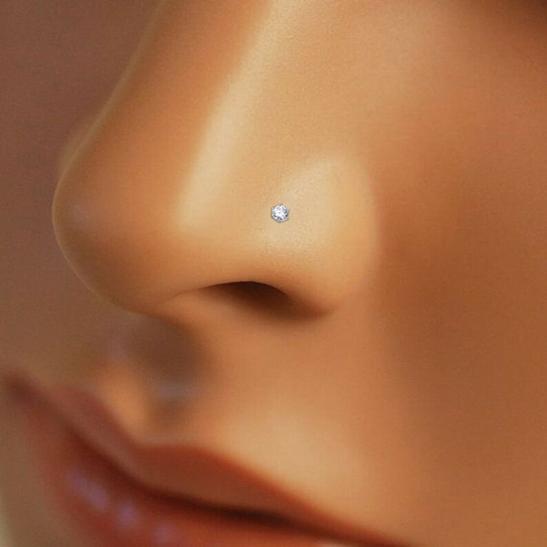3mm Moissanite Diamond Nose Piercing Stud Screw Pin 14k White Etsy
