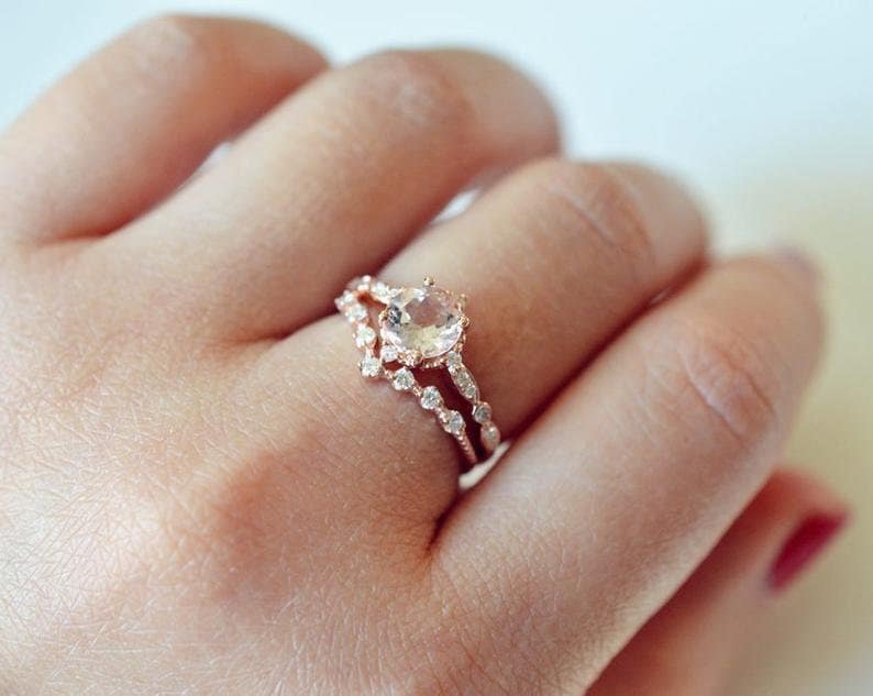 7mm Morganite RingEngagement Ring14k Rose Gold925 Sterling SilverDainty RingPromise RingAnniversary RingUnique Engagement Ring