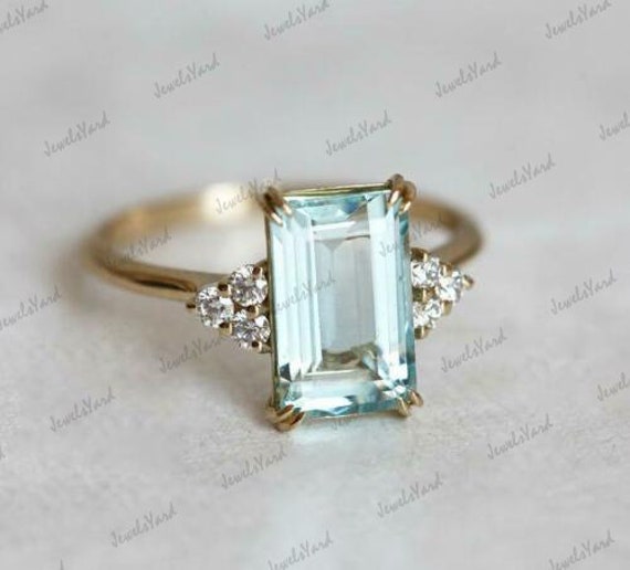 3 CT Baguette Cut Aquamarine Diamond Ring 14K Yellow Gold | Etsy