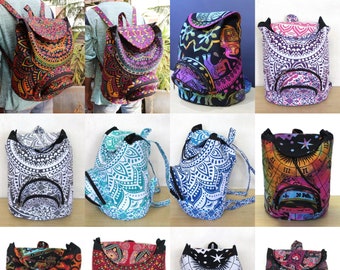 Indian New Ombre Mandala Cotton Backpacks Handmade Cotton Shoulder Bag, Hippie Mandala Men & Women Indian Unisex Backpacks, Travel Backpacks