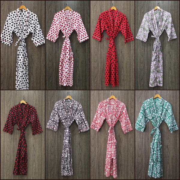 Indian Cotton Kimono Robes Hand Block Printed Kimonos, Nightwear & Sleepwear Dress Gift For Her Mom New Stylish Bathrobes