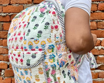 Handmade Quilted Cotton Backpack: Floral Patchwork Laptop Bag