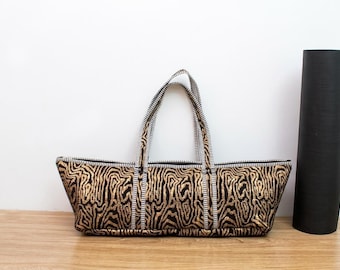 Black Gold Quilted Yoga Mat Bag, Large Shoulder Tote with Zipper Pocket, Fitness Tote, Indian Mandala Floral Bag, Gift for Fitness Lover