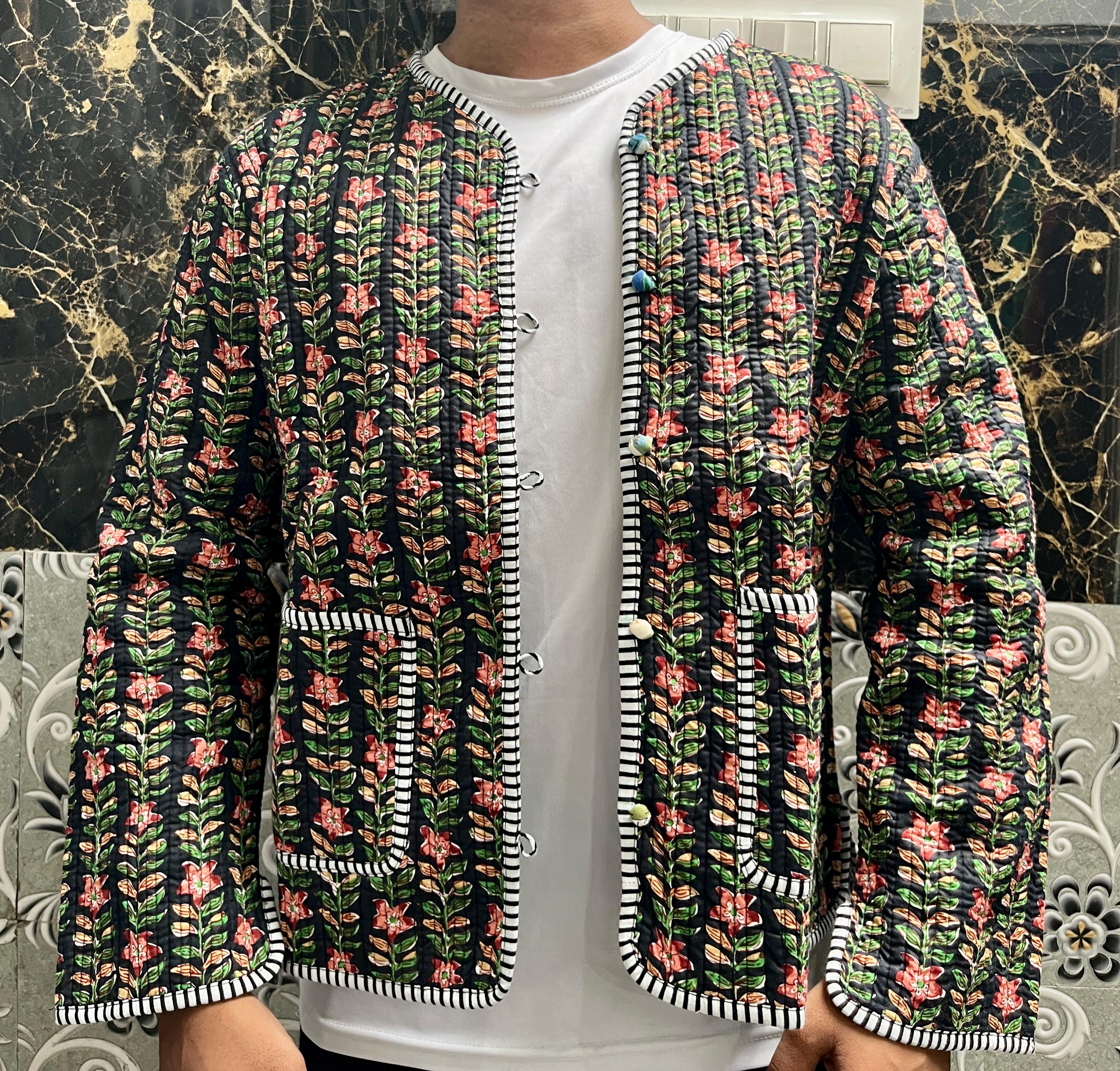 Handblock Floral Printed Jacket: Indian Quilted Boho Coat - Etsy