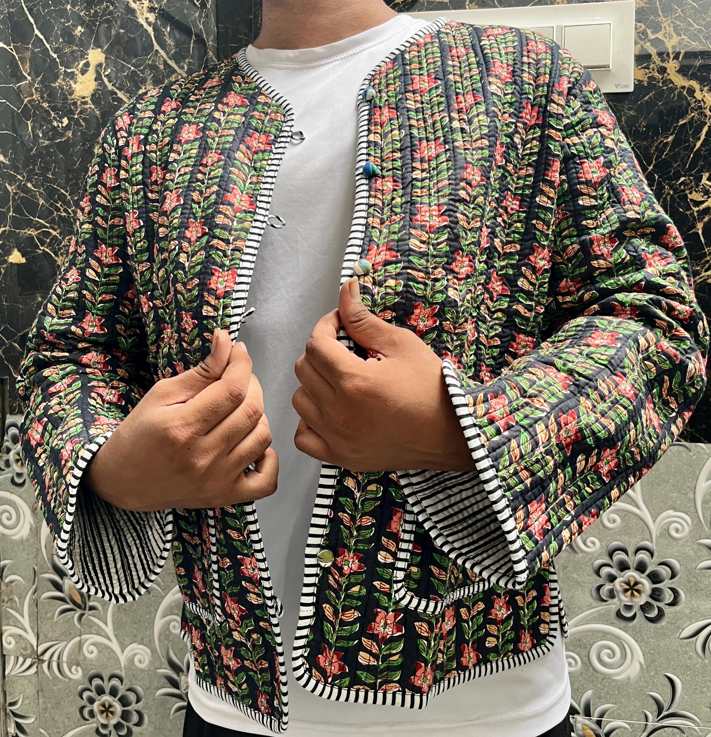 Handblock Floral Printed Jacket: Indian Quilted Boho Coat - Etsy