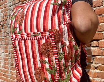 Handmade Cotton Quilted Backpack: Hand-blocked Print Laptop Bag