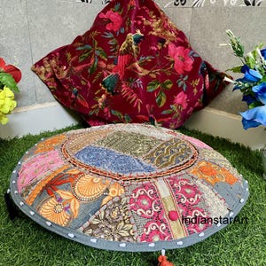 Patchwork Floor Pillow Cover: Large Round Boho Cushion, Indian Seating
