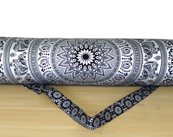 Indian Black Silver Yoga Mat Bag New Handmade Ombre Mandala Elephant Hippi Yoga Mat Carrier Gym Bag Shoulder Strap Unisex Yoga Mat Bags