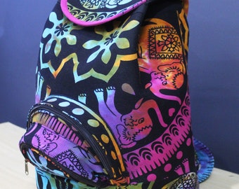 New Indian Mandala Elephant Cotton Backpack Handmade Cotton Shoulder Bag, Hippie Mandala Men & Women Indian Unisex Backpack, Travel Backpack