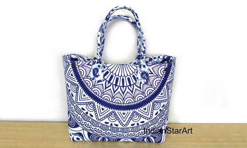 Women Shoulder Shopping Hippie Beach Bags Indian Ombre Mandala Handmade White Blue Mandala Handbags Ladies Purse Carry Bag /& Tote Bags