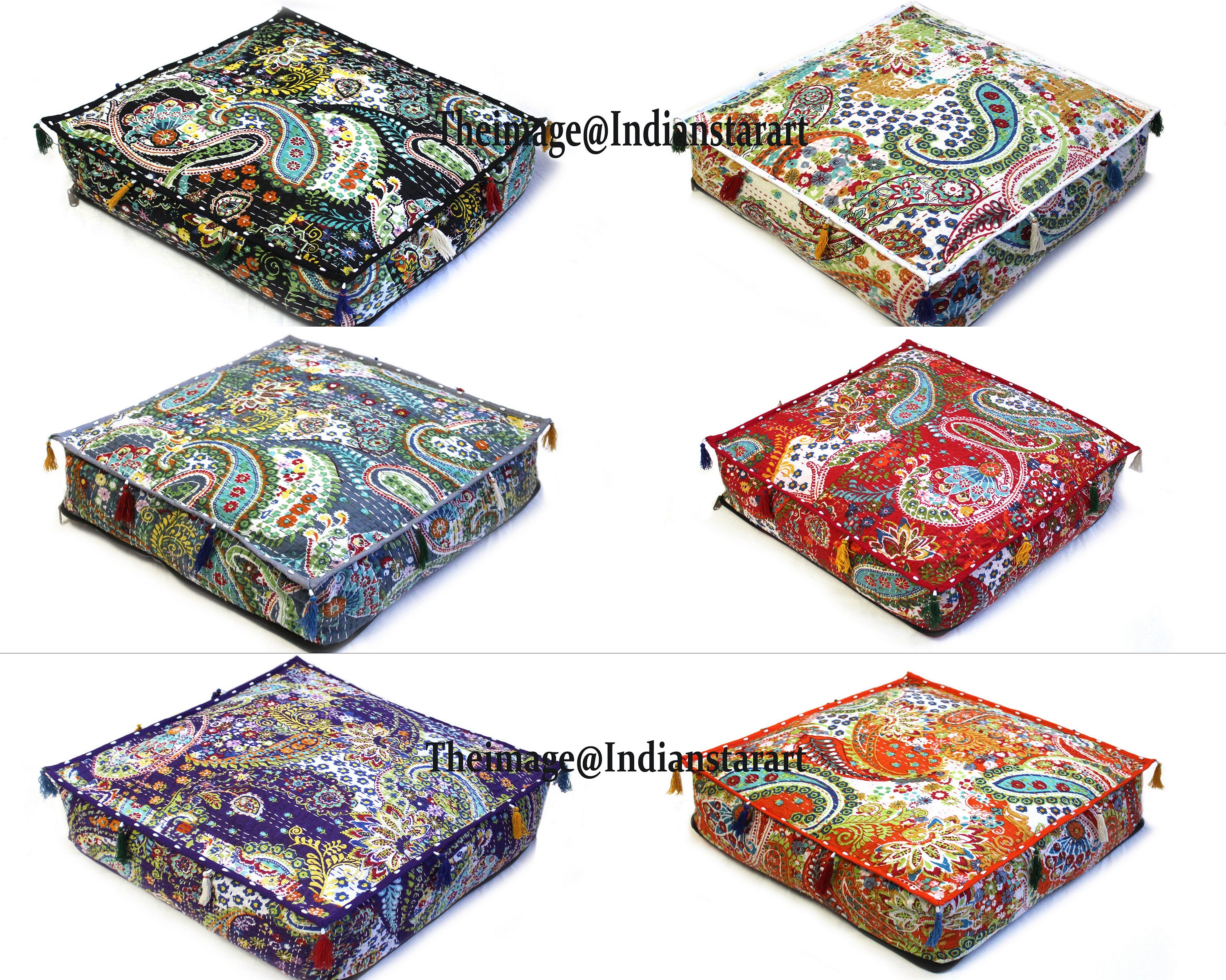 Indian Paisley 32" Inches Handmade Paisley Square Floor Pillow Box Cushion Cover 
