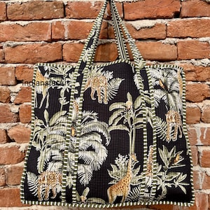 Handmade Patchwork Tote Bag: Quilted Cotton Market Bag