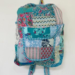 Mochila de patchwork de algodón hecha a mano: bolso para portátil estilo bohemio indio imagen 3