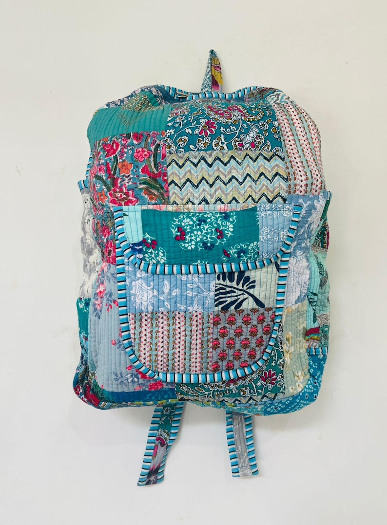 Mochila de patchwork de algodón hecha a mano: bolso para portátil estilo bohemio indio imagen 3