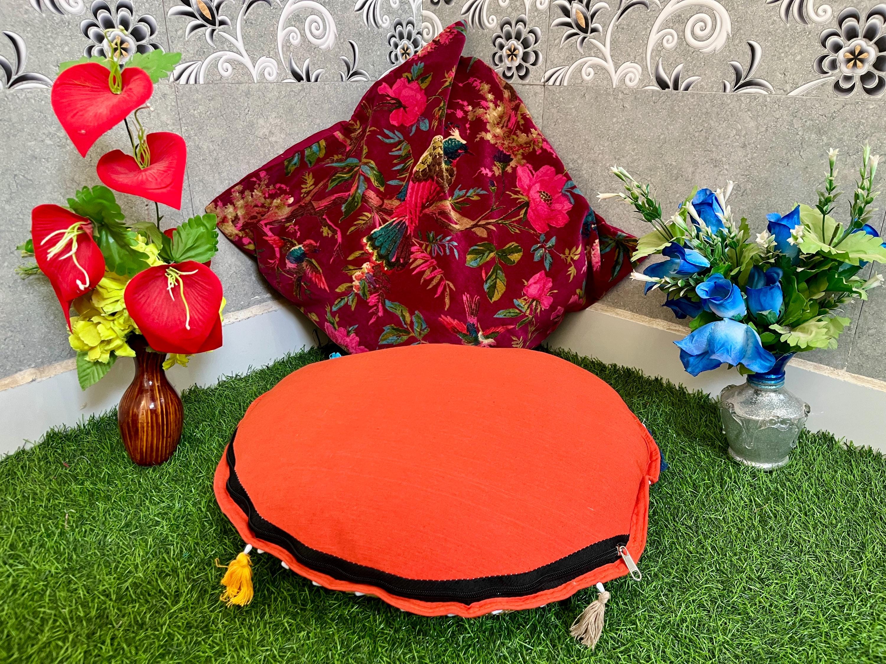 Stylo Culture Cuscino Da Pavimento Indiano Boho Vintage Patchwork Fodera Per Cuscino Arancione Pollici Decorativo Rotondo Decorazione Per Sedute Tuffet Copri Pouf Poggiapiedi Cotone Ricamato 1 Pezzo
