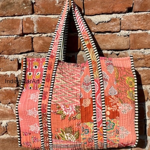 Multi Orange Indische handgemachte Patchworktasche, gesteppte Markttasche handgenäht, stilvolle Einkaufstasche, Einkaufstasche, Hippietasche, gedruckte Umhängetasche