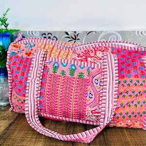 Große Baumwolle Aufnäher Seesack Blockprint Steppstoff Wochenendtaschen Für Frauen Weihnachtsgeschenke Handgemacht Bunt Reisetaschen US