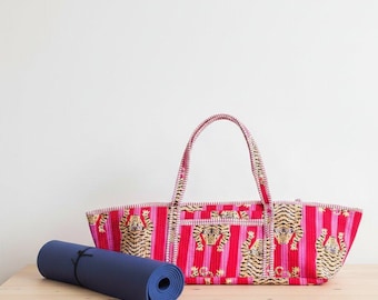 Bolsa de yoga acolchada con estampado de tigre: bolsa de algodón hecha a mano en la India