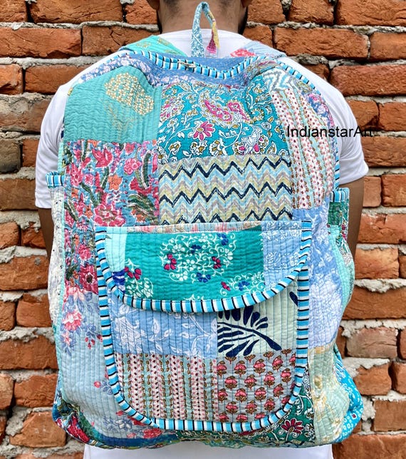 Handmade Patchwork Backpack: Indian Boho Cotton Laptop Bag  display picture 1