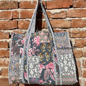 Handmade Floral Patchwork Tote Bag: Quilted Cotton Market Bag