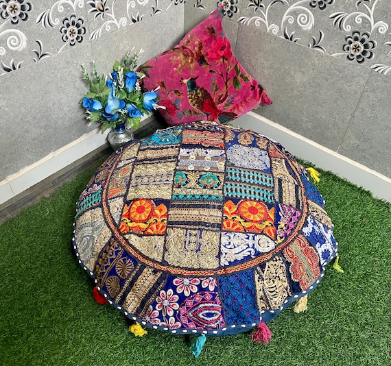 Pillow Cover Embroidered Floor Cushion Flowery Folly Floor Cushion