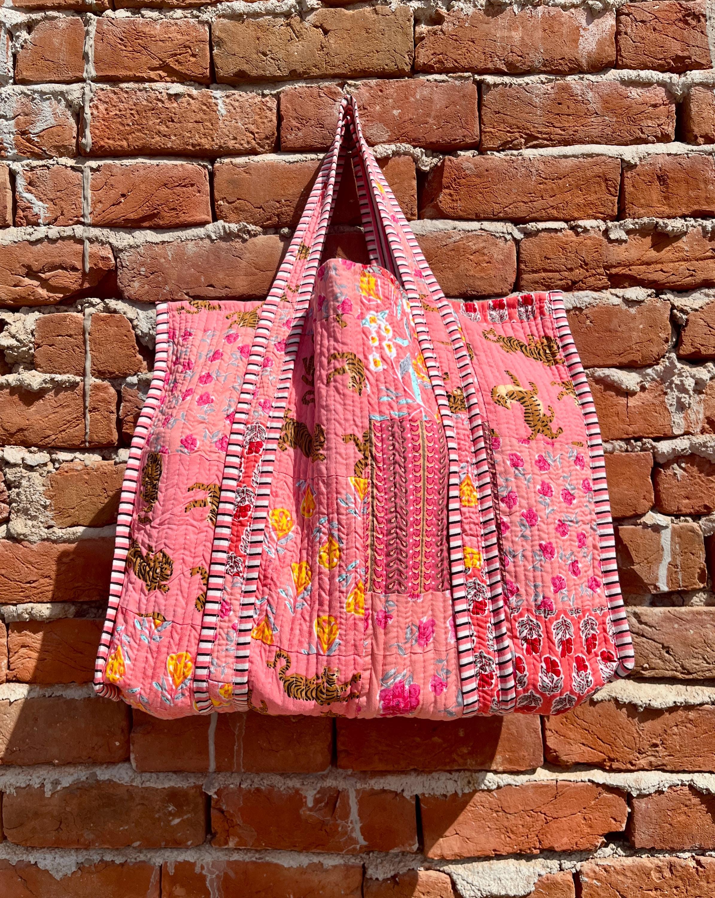 Handmade Indian Patchwork Tote Bag: Quilted Cotton Market Bag